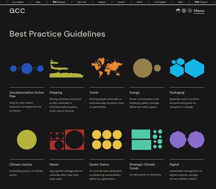 갤러리기후연합(GCC)이 회원들에게 안내하는 탄소배출을 줄이기 위한 모범사례 지침.