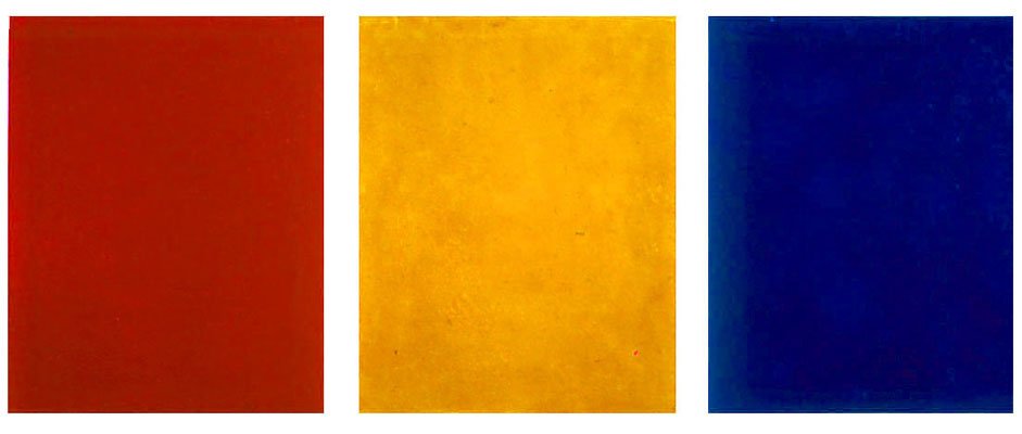 알렉산더 로드첸코(Alexander Rodchenko)의 ‘빨강 노랑 파랑 모노크롬 삼면화’(“Pure red / Pure yellow / Pure blue Monochrome Tryptych”)(1921)