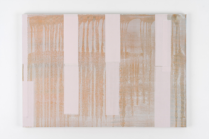 김하나, 플랫 13, 2024, 캔버스에 오일 파스텔, 유채, 면 천 콜라주, 50x72.7cm. /원앤제이 갤러리